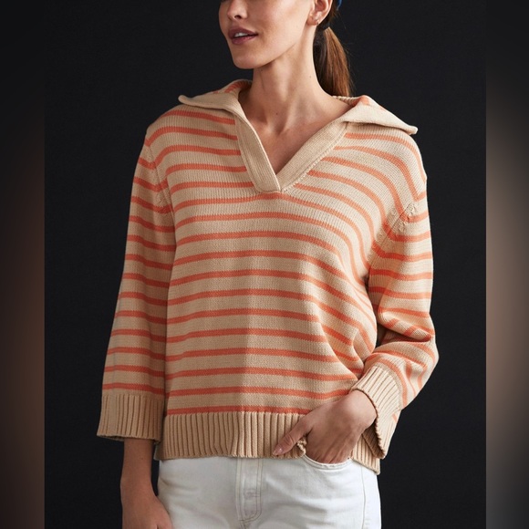 NEW $295 Demy Lee "Leigh" Striped Cotton Polo Sweater - Picture 2 of 13